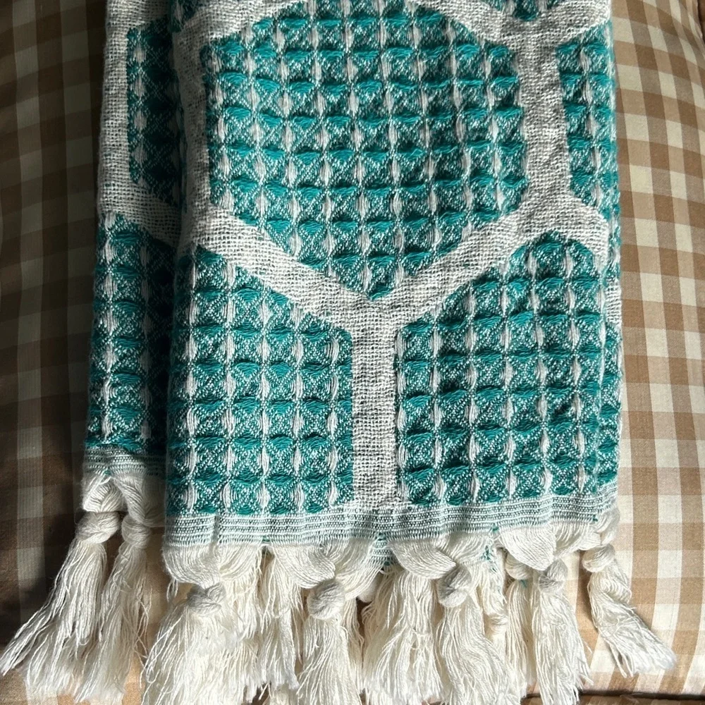 Modern Hand Towel Loom Weave Honeycomb Patterned Benetton’s Teal Green NEW!